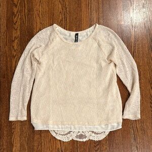 Design Lab Cream Knit Top with Lace Detail